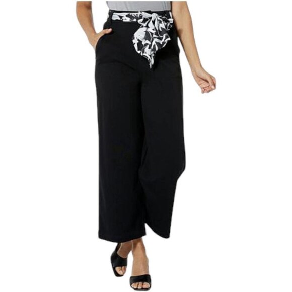 DG2 by Diane Gilman Cabana Knit Twill Wide-Leg Crop Pant Black Sz 8 NWT - Picture 1 of 8